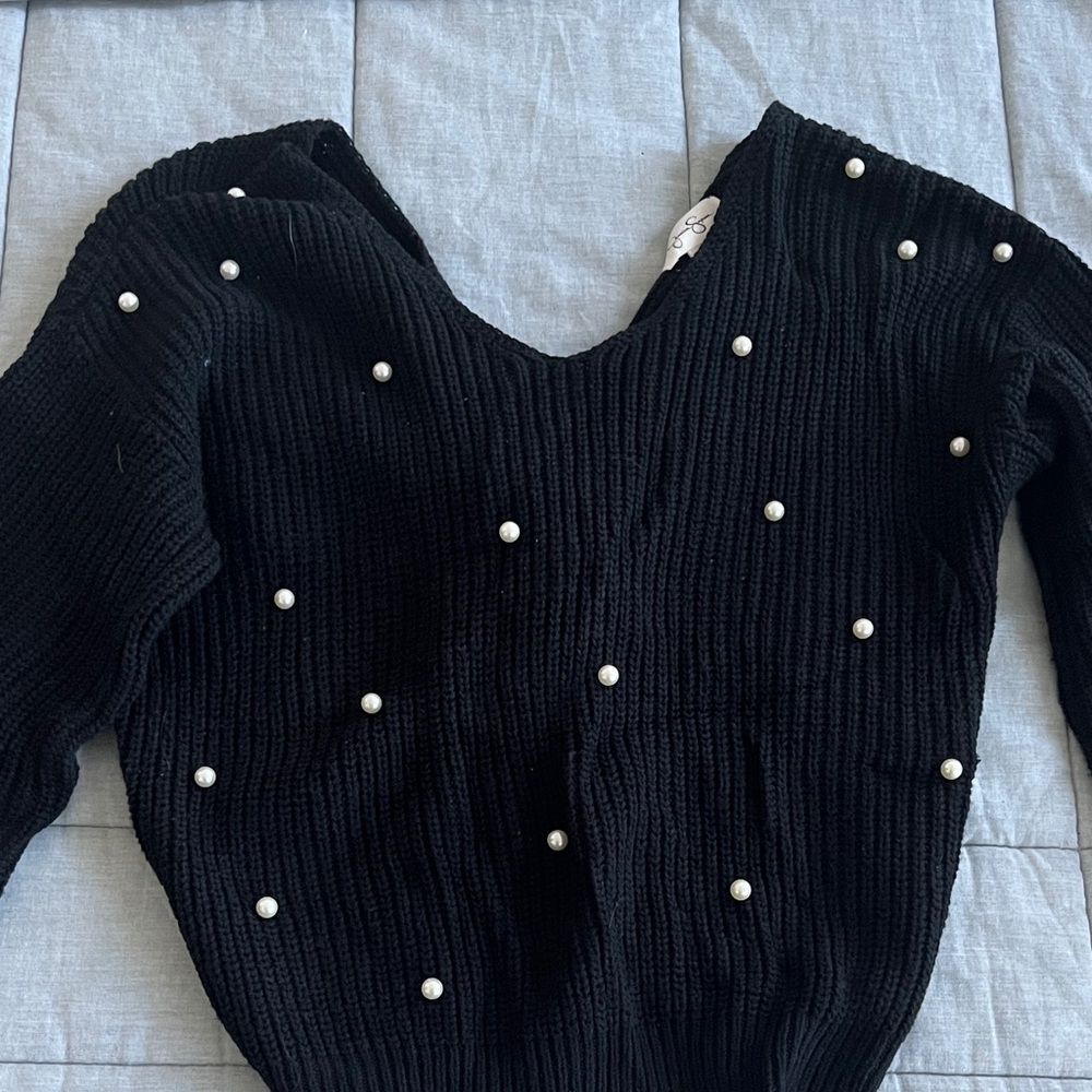 Black Pearl-Embellished Sweater